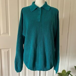 Norm Thompson - Women’s Vintage Knitted Collared Sweater - Teal - Size Large